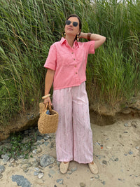 Pantalon rose fleuri
