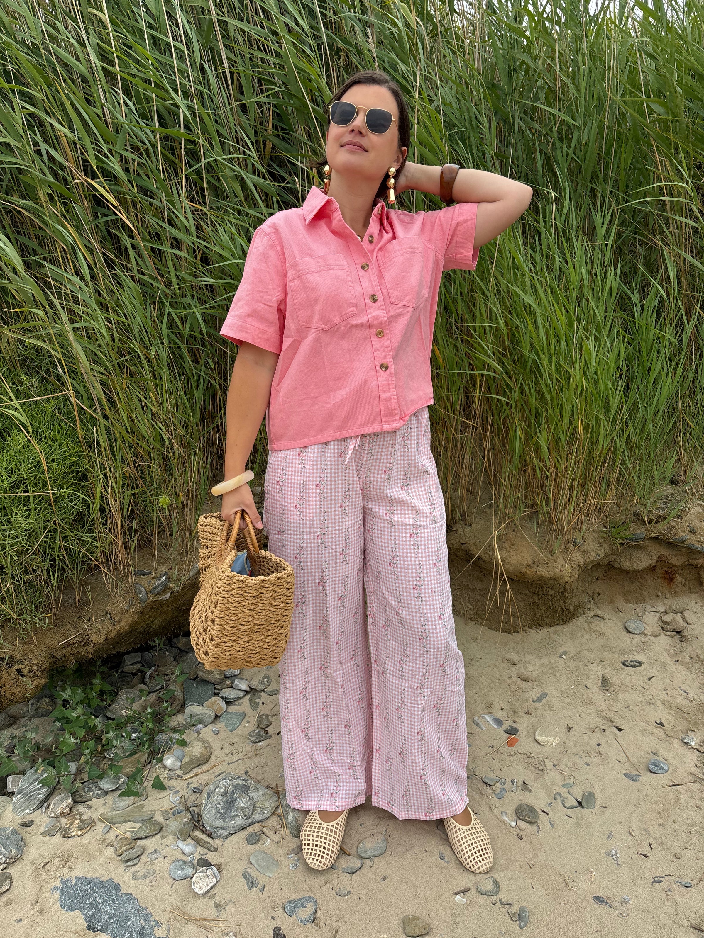 Pantalon rose fleuri