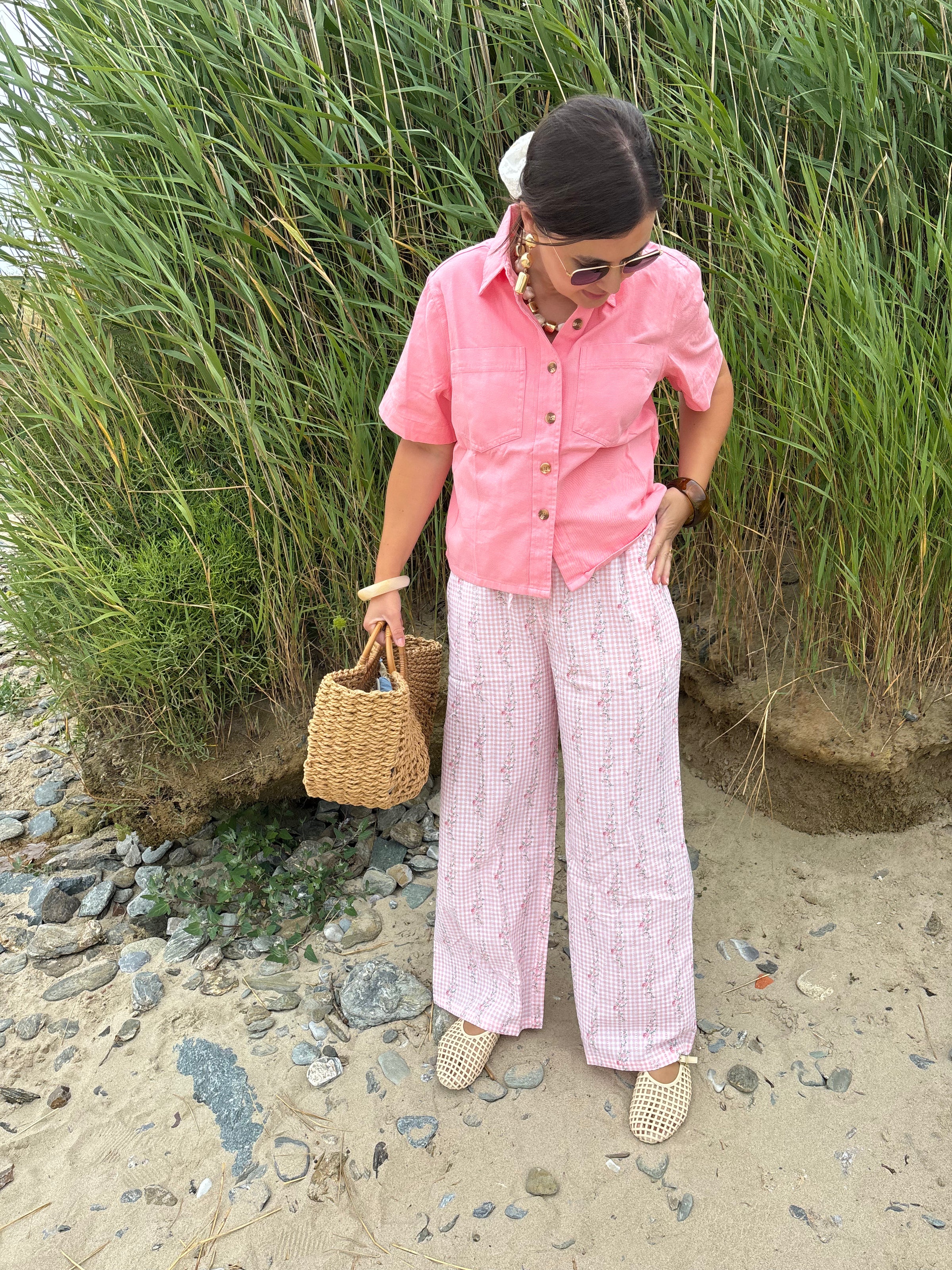 Pantalon rose fleuri