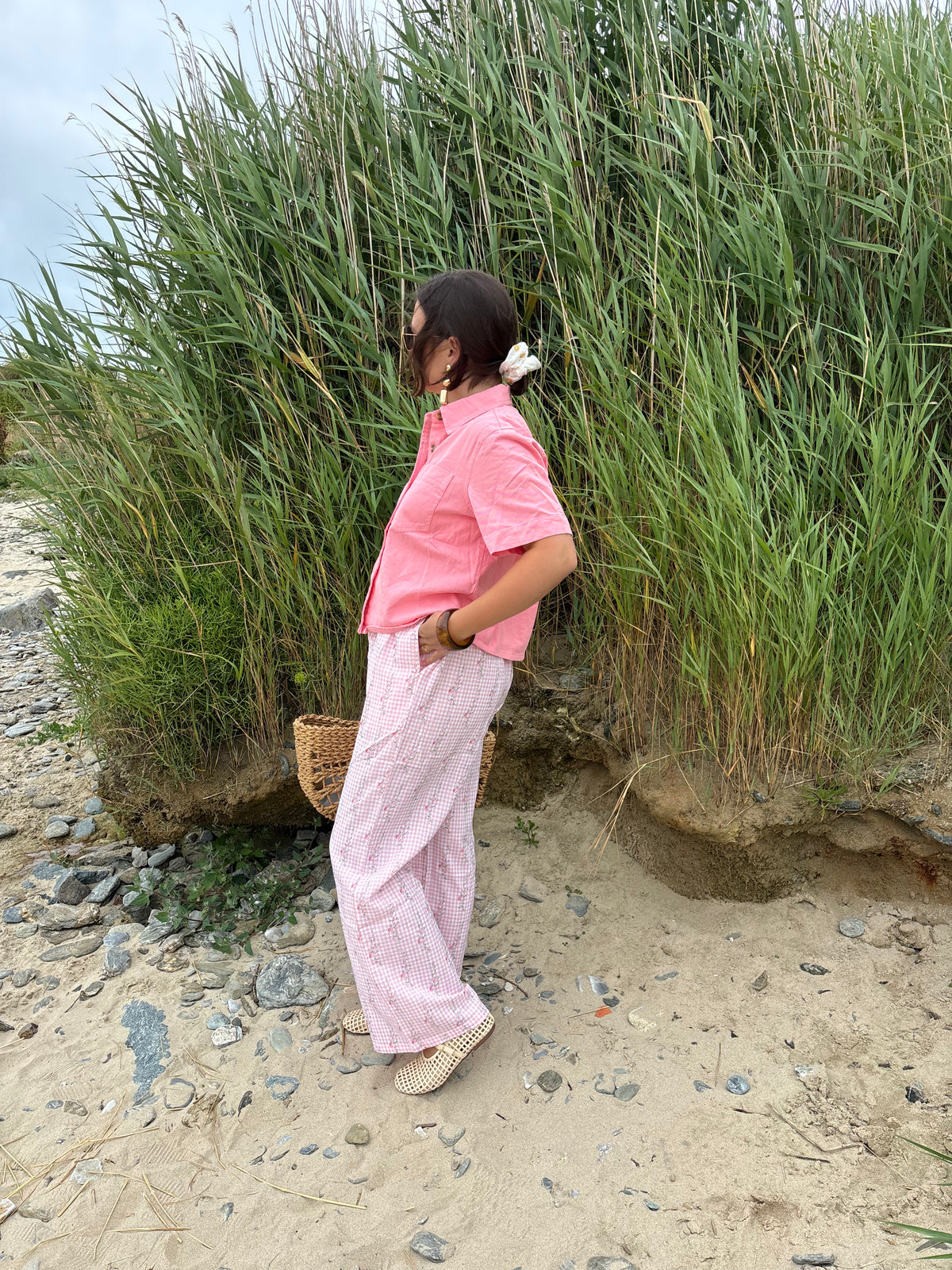 Pantalon rose fleuri