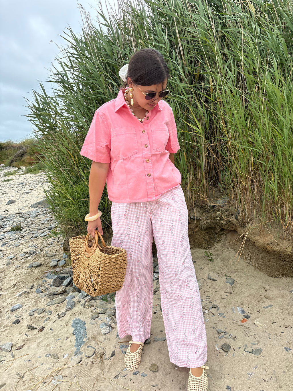 Pantalon rose fleuri